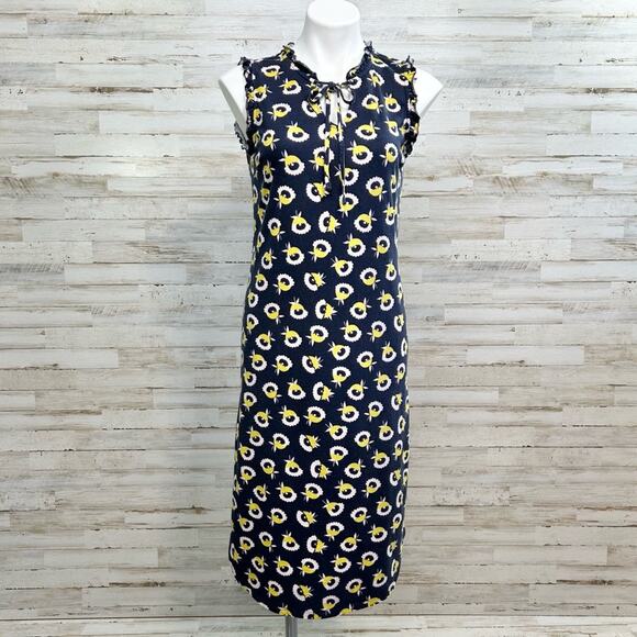 Boden Dresses & Skirts - Boden Lois Knit Sleeveless Floral Dress Womens Size 6 Navy Yellow Ruffle Tie